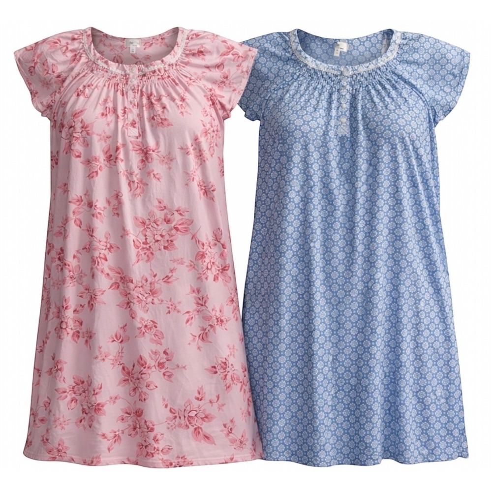 Aria Collection‎ 3X Nightgown Set 2‑Pack Floral Smocked Cottagecore Loungewear